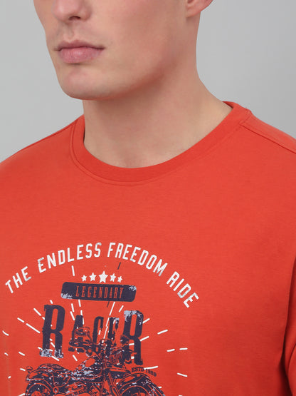 Men's Orange  Round neck Half Sleeve T-Shirt with Typographic print