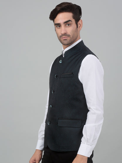 Men's Green Self Design Party Wear Waistcoat