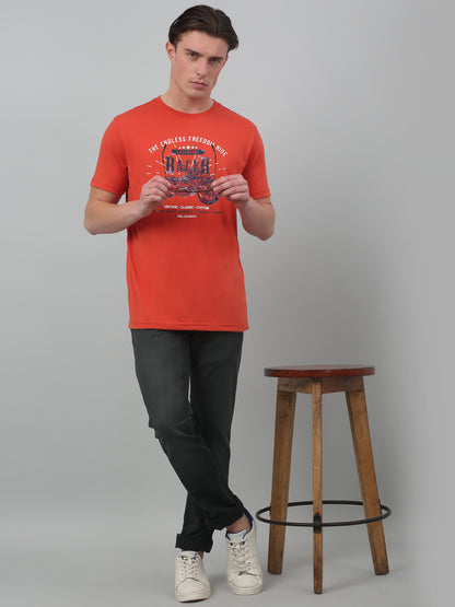 Men's Orange  Round neck Half Sleeve T-Shirt with Typographic print