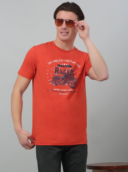 Men's Orange  Round neck Half Sleeve T-Shirt with Typographic print