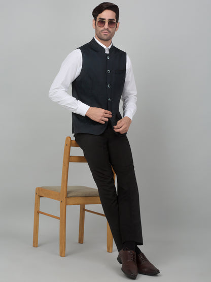 Men's Green Self Design Party Wear Waistcoat