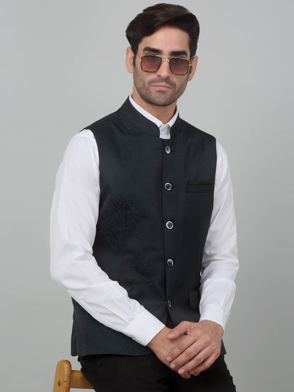 Men's Green Self Design Party Wear Waistcoat