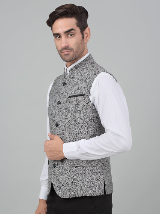 Men's Black Self Design Party Wear Waistcoat