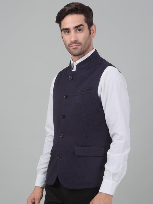 Men's Purple Self Design Party Wear Waistcoat