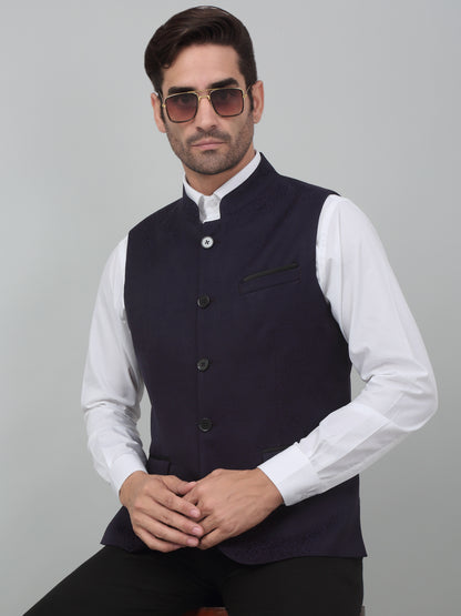 Men's Purple Self Design Party Wear Waistcoat