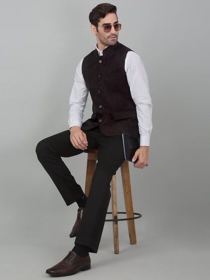 Men's Wine Self Design Party Wear Waistcoat