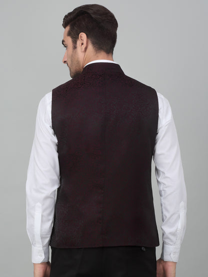 Men's Wine Self Design Party Wear Waistcoat