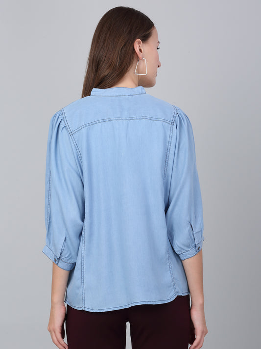 Women's Light Blue Solid Casual Top