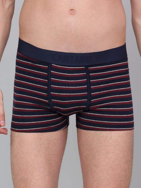 Men's Maroon Pack of 2 Striped Cotton Stretch Briefs