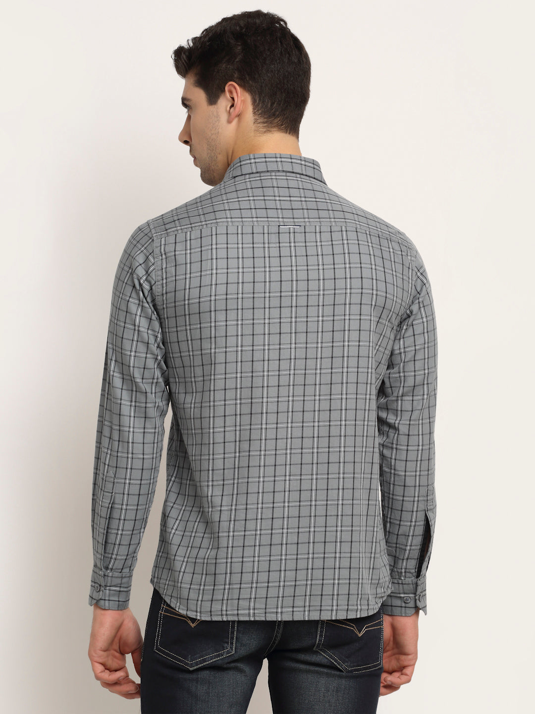 Cantabil Men Cotton Checkered Grey Full Sleeve Casual Shirt for Men with Pocket (6713125732491)