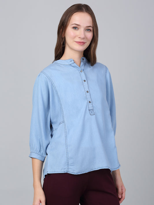 Women's Light Blue Solid Casual Top