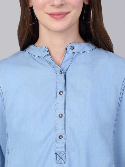Women's Light Blue Solid Casual Top