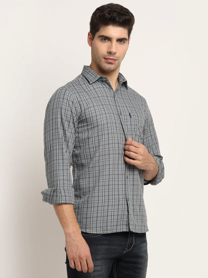 Cantabil Men Cotton Checkered Grey Full Sleeve Casual Shirt for Men with Pocket (6713125732491)