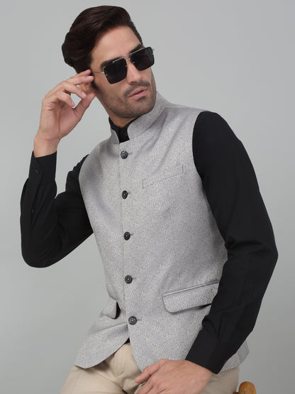 Men's Grey Self Design Party Wear Waistcoat