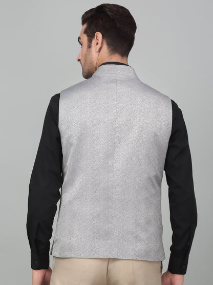 Men's Grey Self Design Party Wear Waistcoat