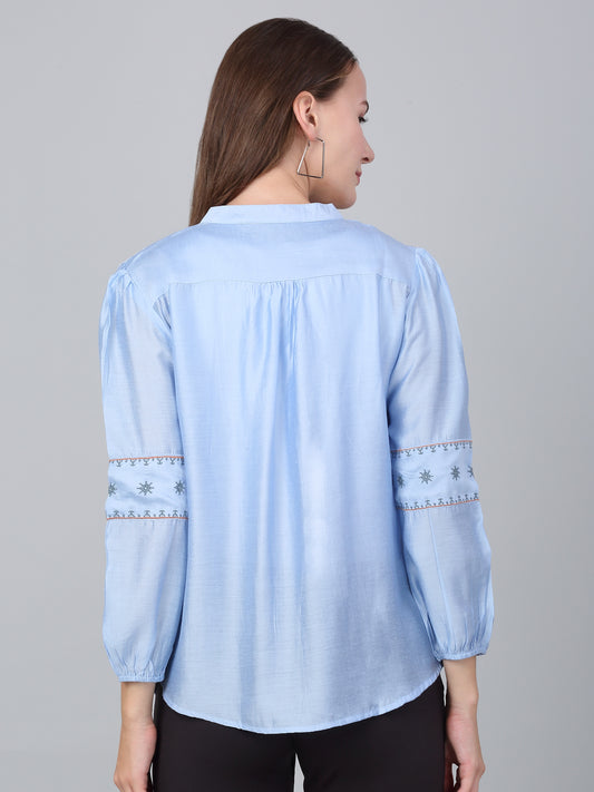 Women's Sky Blue Solid Casual Tunic