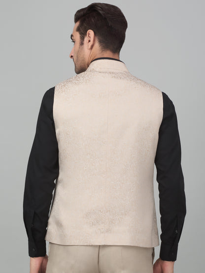 Men's Fawn Self Design Party Wear Waistcoat