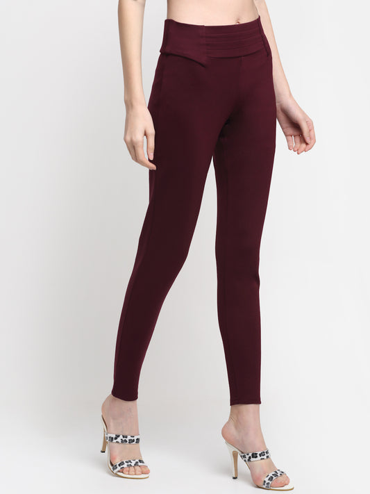 Women's  Broad waistband Wine  High rise Jeggings