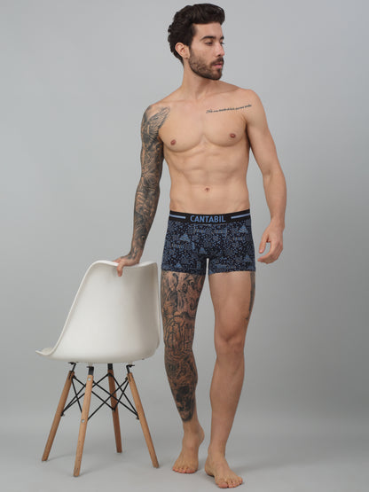 Men's Navy Blue Geometric Print Fashion Trunk - 3's Pack