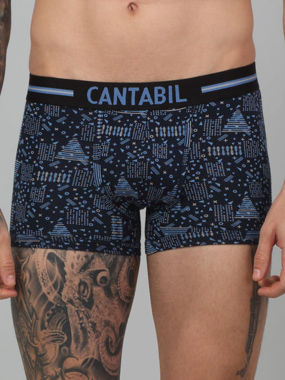 Men's Navy Blue Geometric Print Fashion Trunk - 3's Pack