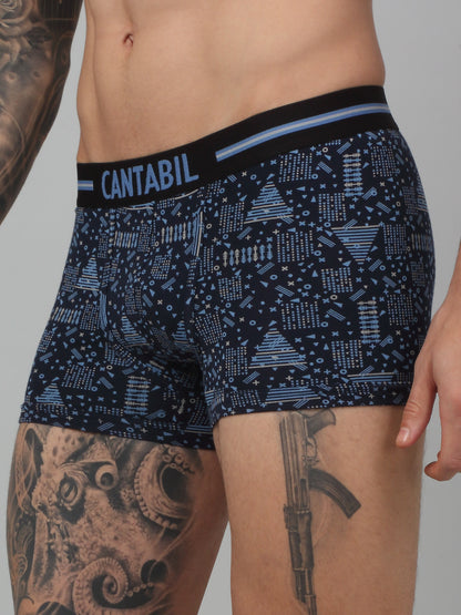 Men's Navy Blue Geometric Print Fashion Trunk - 3's Pack