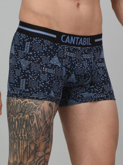 Men's Navy Blue Geometric Print Fashion Trunk - 3's Pack