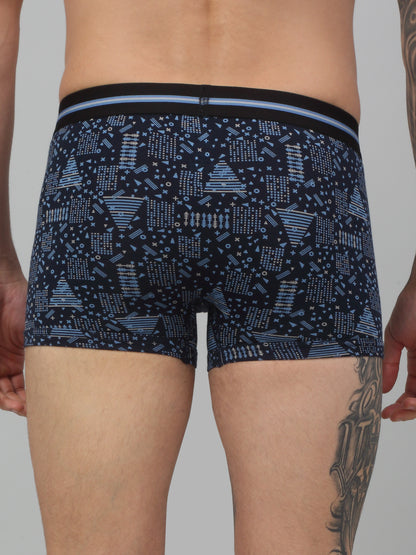 Men's Navy Blue Geometric Print Fashion Trunk - 3's Pack