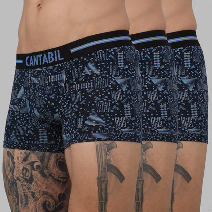 Men's Navy Blue Geometric Print Fashion Trunk - 3's Pack