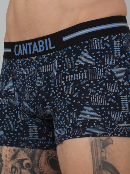 Men's Navy Blue Geometric Print Fashion Trunk - 3's Pack