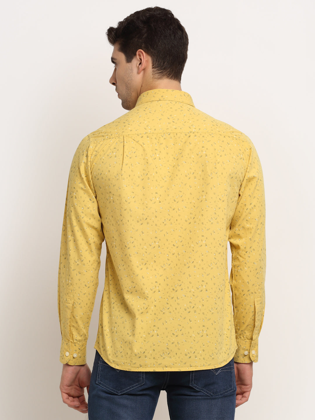 Cantabil Men Cotton Printed Yellow Full Sleeve Casual Shirt for Men with Pocket (6713183043723)