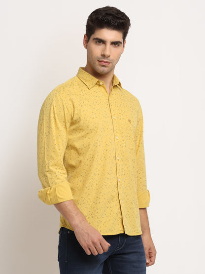 Cantabil Men Cotton Printed Yellow Full Sleeve Casual Shirt for Men with Pocket (6713183043723)