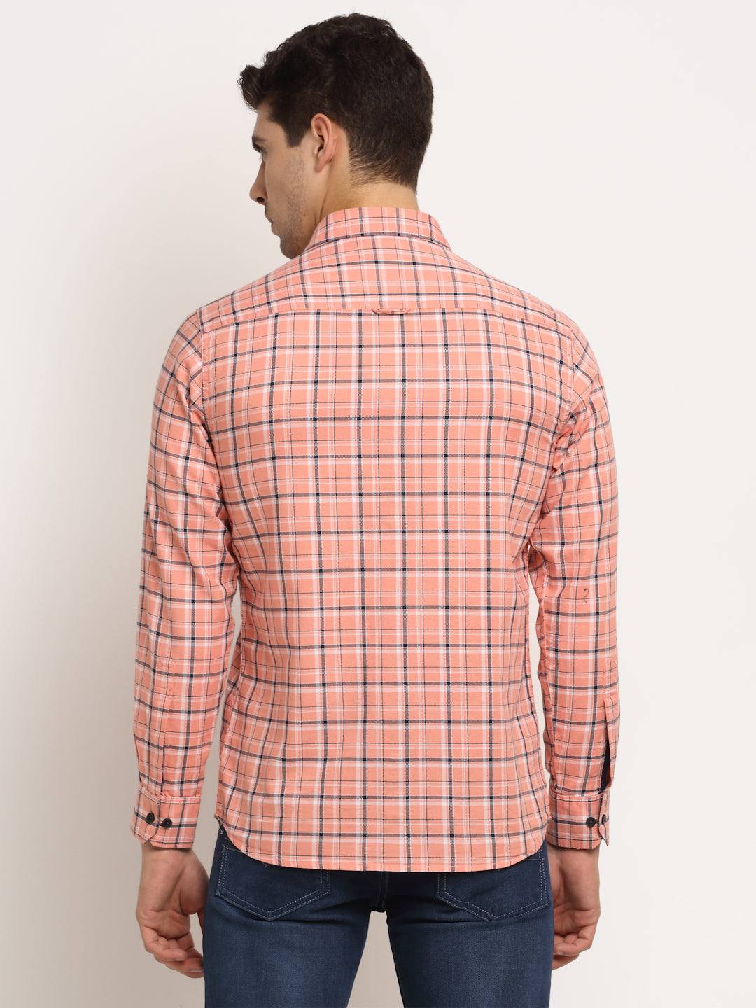 Cantabil Men Cotton Checkered Pink Full Sleeve Casual Shirt for Men with Pocket (6713143132299)