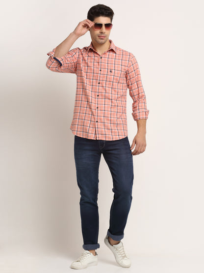 Cantabil Men Cotton Checkered Pink Full Sleeve Casual Shirt for Men with Pocket (6713143132299)