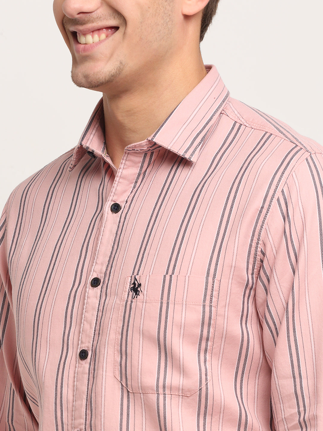 Cantabil Men Cotton Striped Pink Full Sleeve Casual Shirt for Men with Pocket (6718262771851)