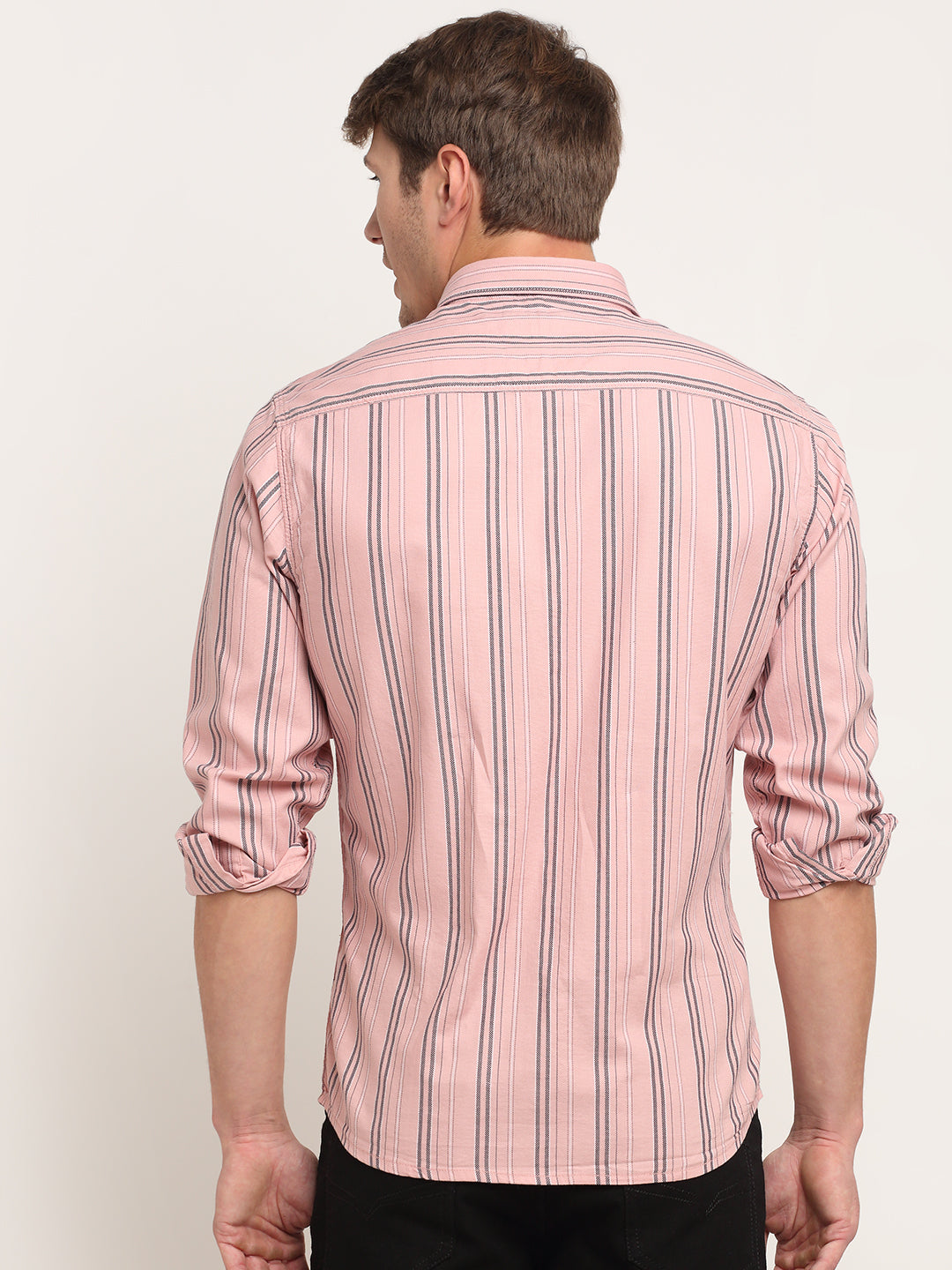 Cantabil Men Cotton Striped Pink Full Sleeve Casual Shirt for Men with Pocket (6718262771851)