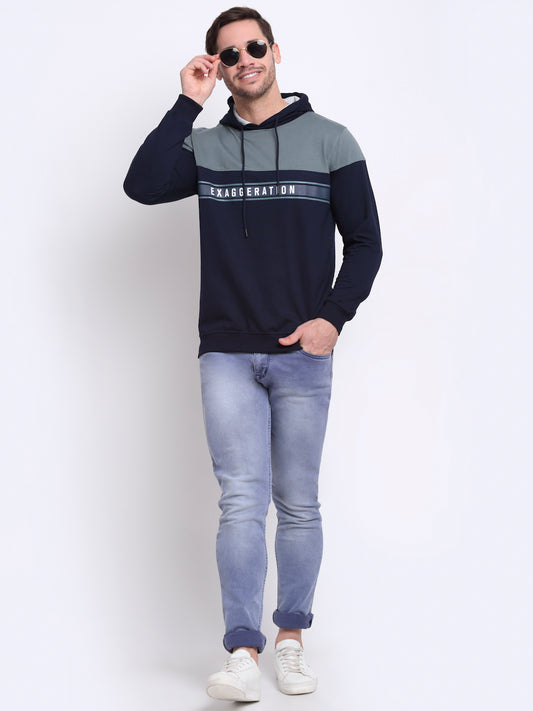 Printed Green Full Sleeves Hooded Neck Regular Fit Casual Sweatshirt for Men