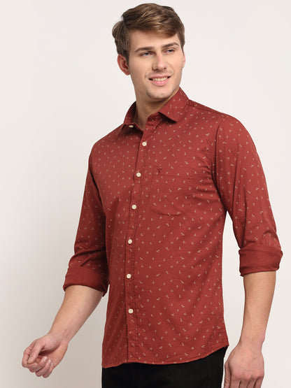 Cantabil Men Cotton Printed Maroon Full Sleeve Casual Shirt for Men with Pocket (6722440134795)