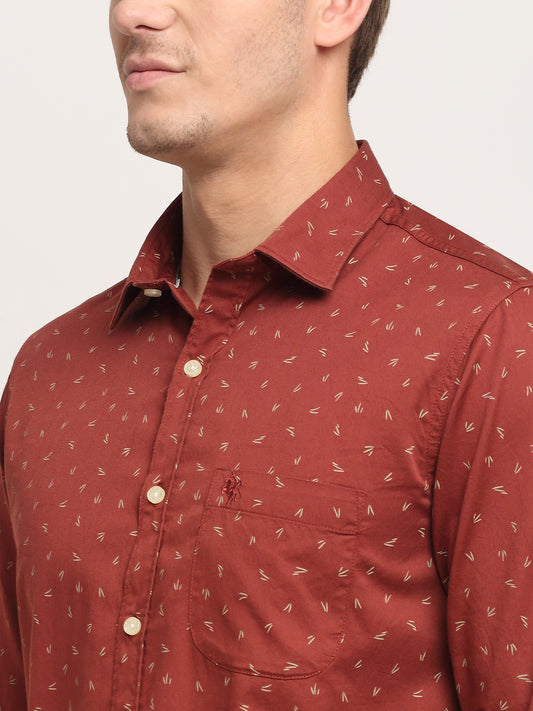 Cantabil Men Cotton Printed Maroon Full Sleeve Casual Shirt for Men with Pocket (6722440134795)