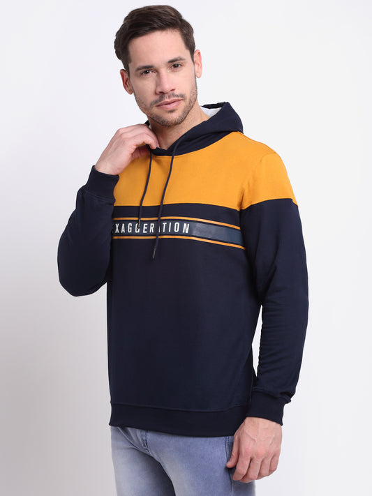 Printed Mustard Full Sleeves Hooded Neck Regular Fit Casual Sweatshirt for Men