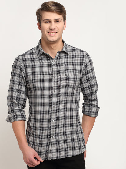 Cantabil Men Cotton Checkered Grey Melange Full Sleeve Casual Shirt for Men with Pocket (6718277976203)