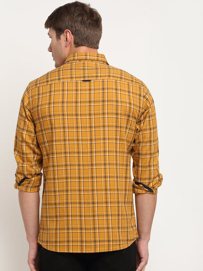 Cantabil Cotton Checkered Mustard Full Sleeve Casual Shirt for Men with Pocket (6722413166731)