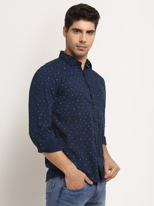 Cantabil Men Cotton Printed Navy Blue Full Sleeve Casual Shirt for Men with Pocket (6713284231307)