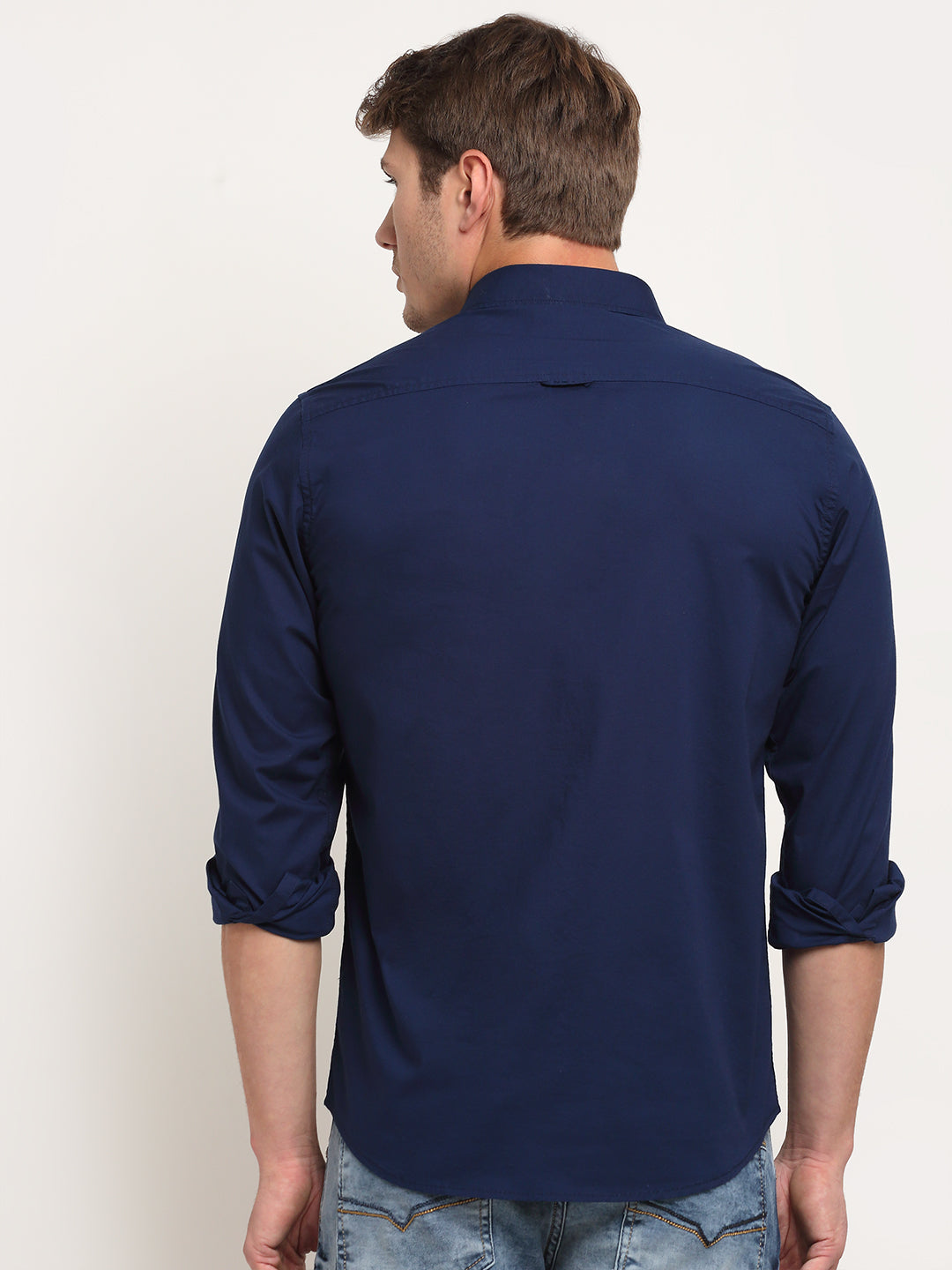 Cantabil Cotton Blend Solid Blue Full Sleeve Casual Shirt for Men with Pocket (6722466250891)