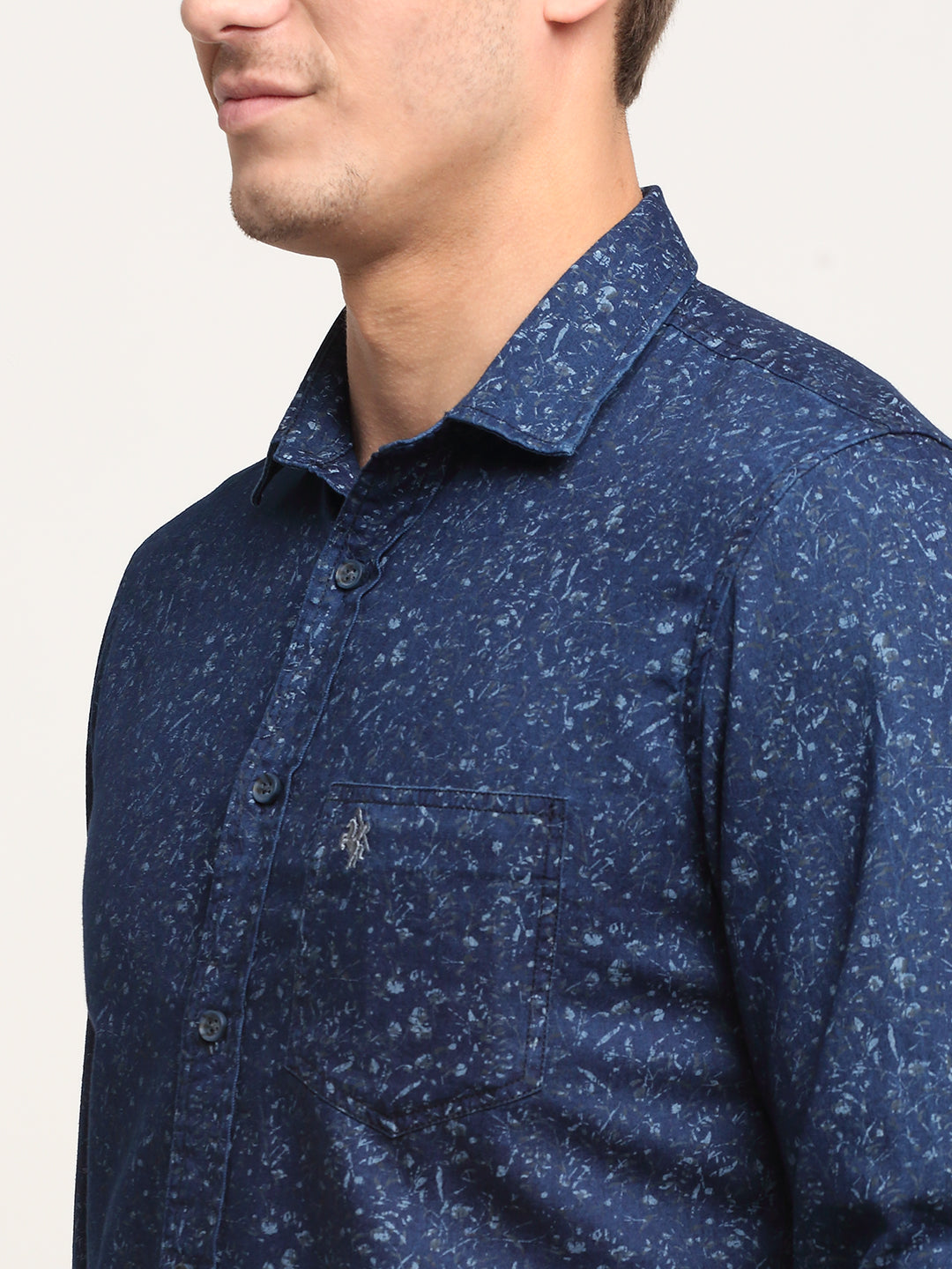 Cantabil Men Cotton Printed Navy Blue Full Sleeve Casual Shirt for Men with Pocket (6718223351947)