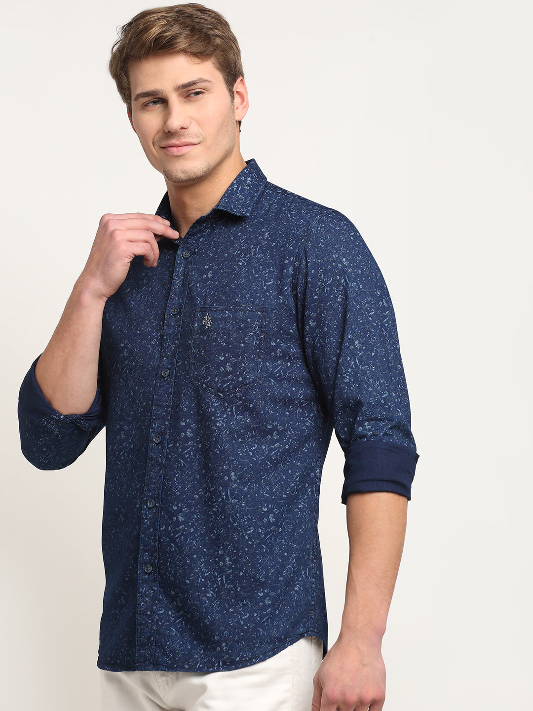 Cantabil Men Cotton Printed Navy Blue Full Sleeve Casual Shirt for Men with Pocket (6718223351947)