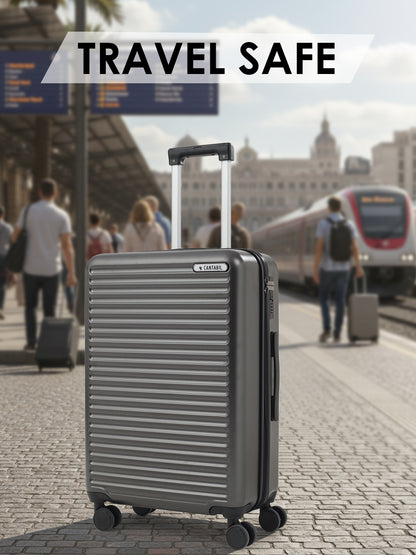 8 Wheels Check-In 65cm (24inch) Hard Case Polycarbonate Travel Luggage Trolley Bag (Black)