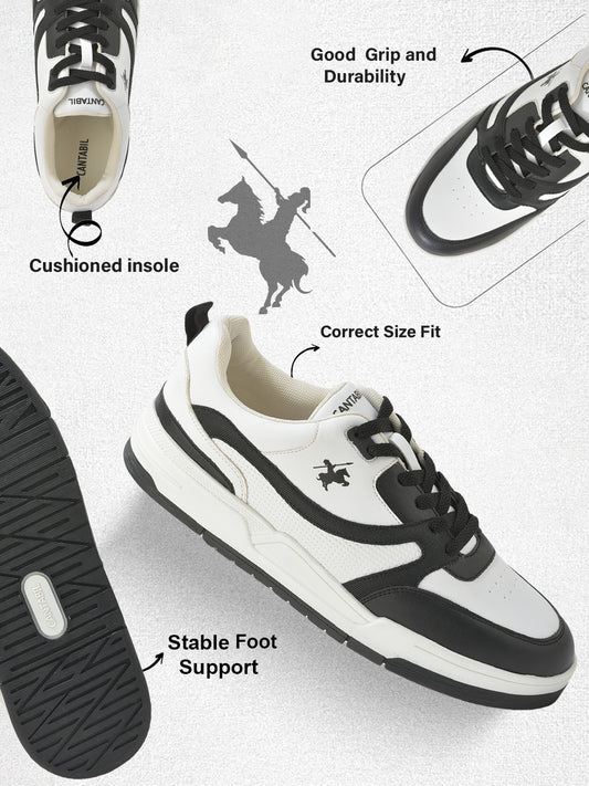 Men's White & Black Colorblock Casual Sneakers Shoes