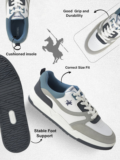 Men's White & Grey Casual Sneakers Shoes