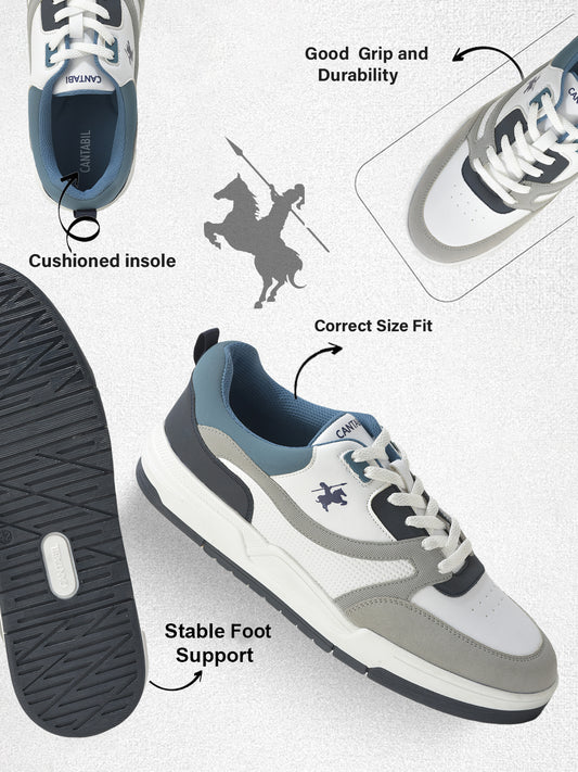Men's White & Grey Casual Sneakers Shoes