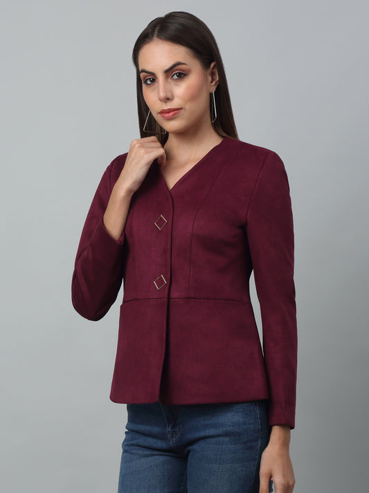 Cantabil Women Wine Casual Blazer | Winter Wear